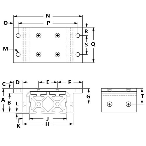 dimensions-ECONOMY DOUBLE FLANGE DOUBLE WIDE LINEAR BEARINGS - SHORT