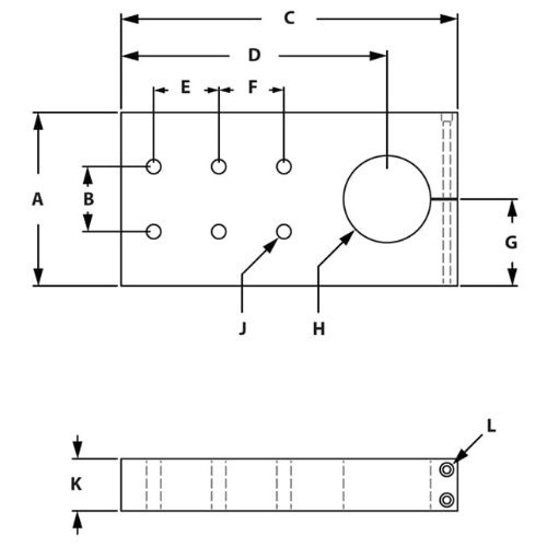 dimensions-SINGLE SHAFT PRE-DRILLED MOUNTING PLATE